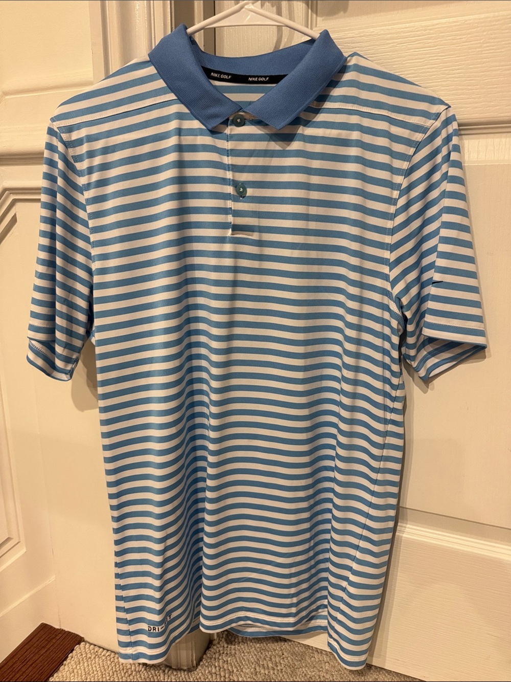 Nike Light Blue & White Striped Golf Polo